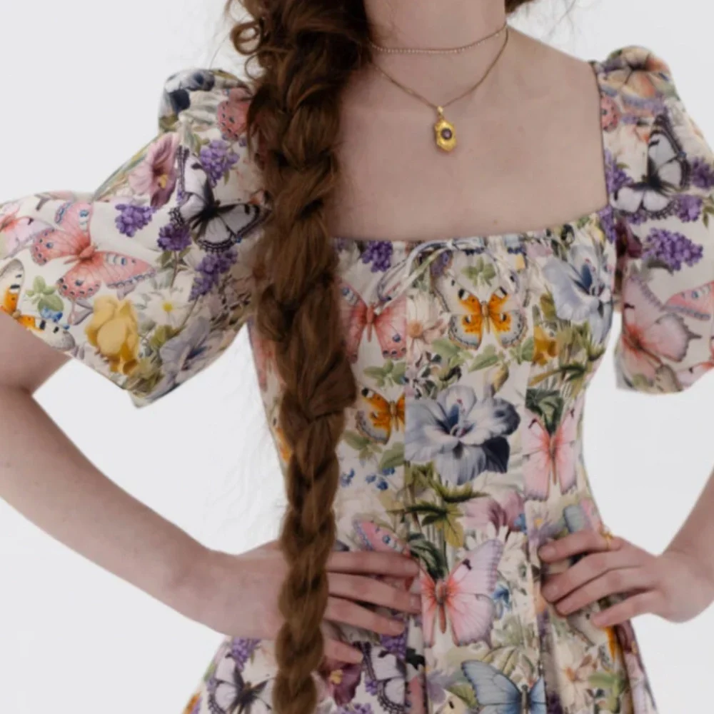 NEW Selkie The Cotton Mini Day Dress - Butterfly Botanics Print - Picture 9 of 13